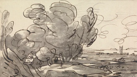 Arbres avec une église lointaine à droite