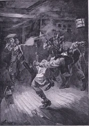 A tiré sur le nouveau capitaine à la tête (lithographie)