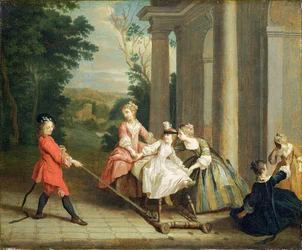 Enfants jouant avec un cheval de bois, vers 1741-47