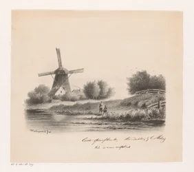 Paysage avec moulin et deux pêcheurs