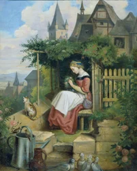 Fille dans le jardin de la maison