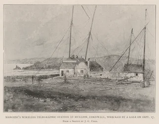 Station télégraphique sans fil de Marconi à Mullion, Cornouailles, détruite par une tempête le 17 septembre