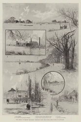 La prochaine course de bateaux universitaires, esquisses le long du parcours de Putney à Mortlake