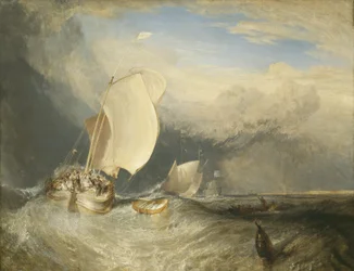 Bateaux de pêche avec des marchands négociant du poisson, 1837-38