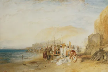 Hastings : Marché aux poissons sur le sable, tôt le matin, 1822