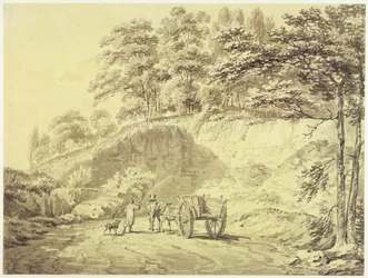 Homme avec cheval et charrette entrant dans une carrière, c.1797