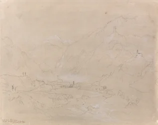 Paysage montagneux avec ville dans la vallée, c.1840