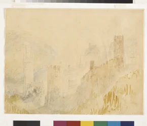 Oberwesel sur le Rhin (aquarelle sur crayon sur papier blanc)