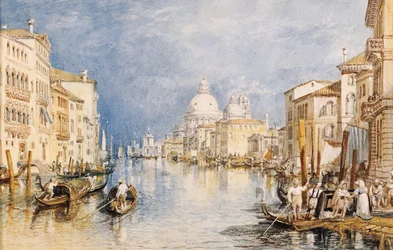 Le Grand Canal, Venise, avec gondoles et personnages au premier plan