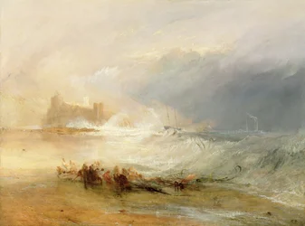 Épaves - Côte du Northumberland, avec un bateau à vapeur aidant un navire au large, 1834