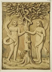 Adam et Ève sculptés dans le bois