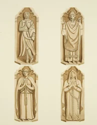 Quatre figures décorant les portes fabriquées par Clarke, de chaque côté de l