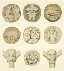 Pierres de voûte (bosses) au plafond de l