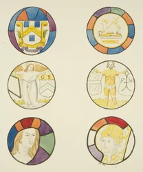 Vitrail dans la fenêtre de la chapelle des tisserands dans l