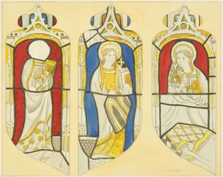 Trois figures dans la fenêtre est du transept nord de St Mary Redcliffe
