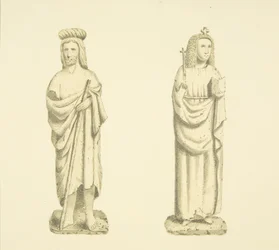 Deux figures dans les niches de la tour de St Mary Redcliffe