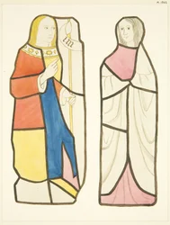 Deux figures dans les vitraux au sud du chœur de la cathédrale de Bristol
