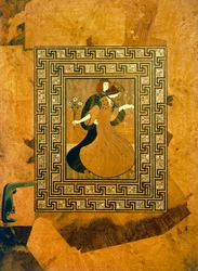 Scène galante, incrustation décorative sur la porte de la salle de musique, dessin de Joseph Maria Olbrich (1867-1908), Vienne, Autriche