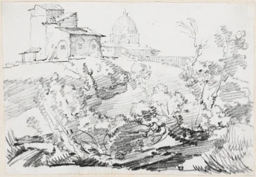 Un bâtiment sur une colline avec Saint-Pierre au loin