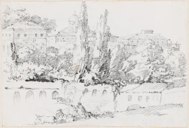 Murs de Rome avec Santa Maria del Popolo au Loin