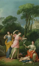 Jeunes filles grecques ornant un Cupidon endormi de fleurs, 1773