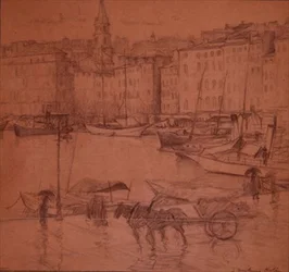 Scène de port, jour de pluie