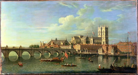 Vue de Westminster avec la barge royale et d