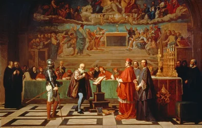 Galileo Galilei (1564-1642) devant les membres du Saint-Office au Vatican en 1633, 1847