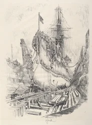 Dans le bassin de radoub, 1917