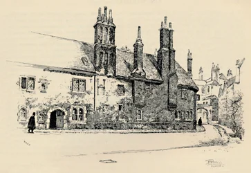 Vieille Chartreuse : Façade extérieure de Washhouse Court, avec la porte intérieure, 1886