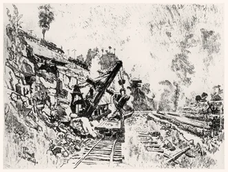 La Coupe à Bas Obispo, planche XI de Le Canal de Panama par Joseph Pennell, 1912