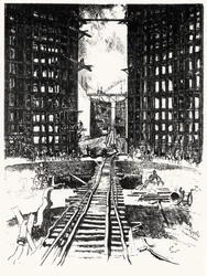 Les Portes de Pedro Miguel, planche XIX de Le Canal de Panama par Joseph Pennell, 1912