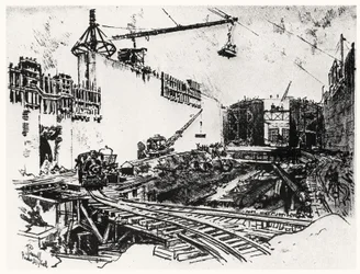 Les murs de Pedron Miguel, planche XX de The Panama Canal par Joseph Pennell, 1912