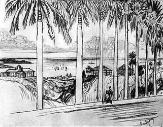 Vue depuis Ancon Hill, planche XXV de The Panama Canal par Joseph Pennell, 1912