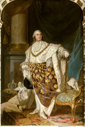 Portrait en pied du roi de France Louis XVI en costume de sacre (1754-1793) Il porte le collier de l