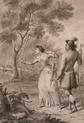 Robin des Bois et Clarinda chassant le cerf