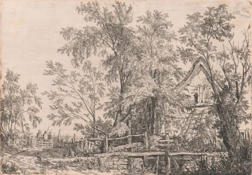 Cottage abandonné dans un paysage avec figures