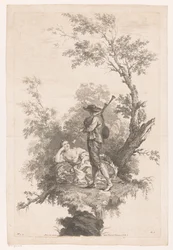 Berger jouant de la cornemuse pour une jeune femme