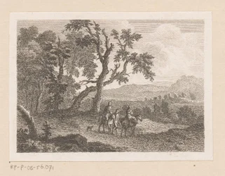Paysage avec deux cavaliers et un homme à pied