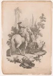 Jeune homme à cheval avec un serviteur