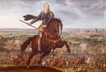 Gustave II Adolphe de Suède à la bataille de Breitenfeld en 1631, peinture de Jean Jacques Walter, guerre de Trente Ans, Allemagne