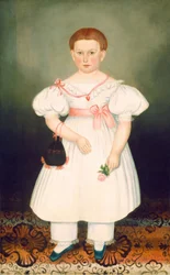Fille avec réticule et rose, vers 1840