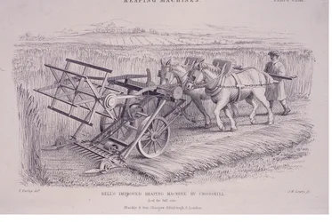 Machine à moissonner améliorée de Bell par Crosskill, vers 1840