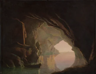Une grotte dans le golfe de Salerne, coucher de soleil