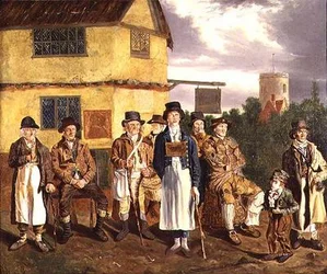 Personnages de Norwich, de gauche à droite, Peter Thomas, C. Grimer, R. Gurney, R. Gallant, Blind Dan, John de Poringland, Joe Doe, Whistling Cuckoo Boy et Wyer