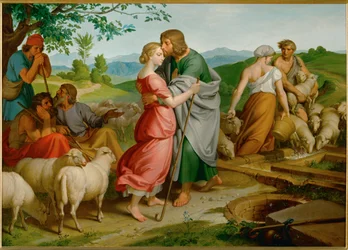 Jacob et Rahel. Au puits, Jacob rencontre Rahel, la fille cadette de Laban.