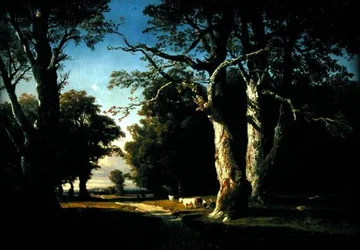 Paysage avec arbres et bétail