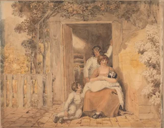 Famille Posée Devant une Porte