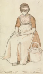 Fille assise avec un panier