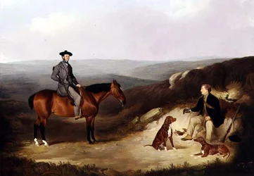 John Kerr Watson monté sur un poney de chasse avec son gardien sur les landes du Yorkshire